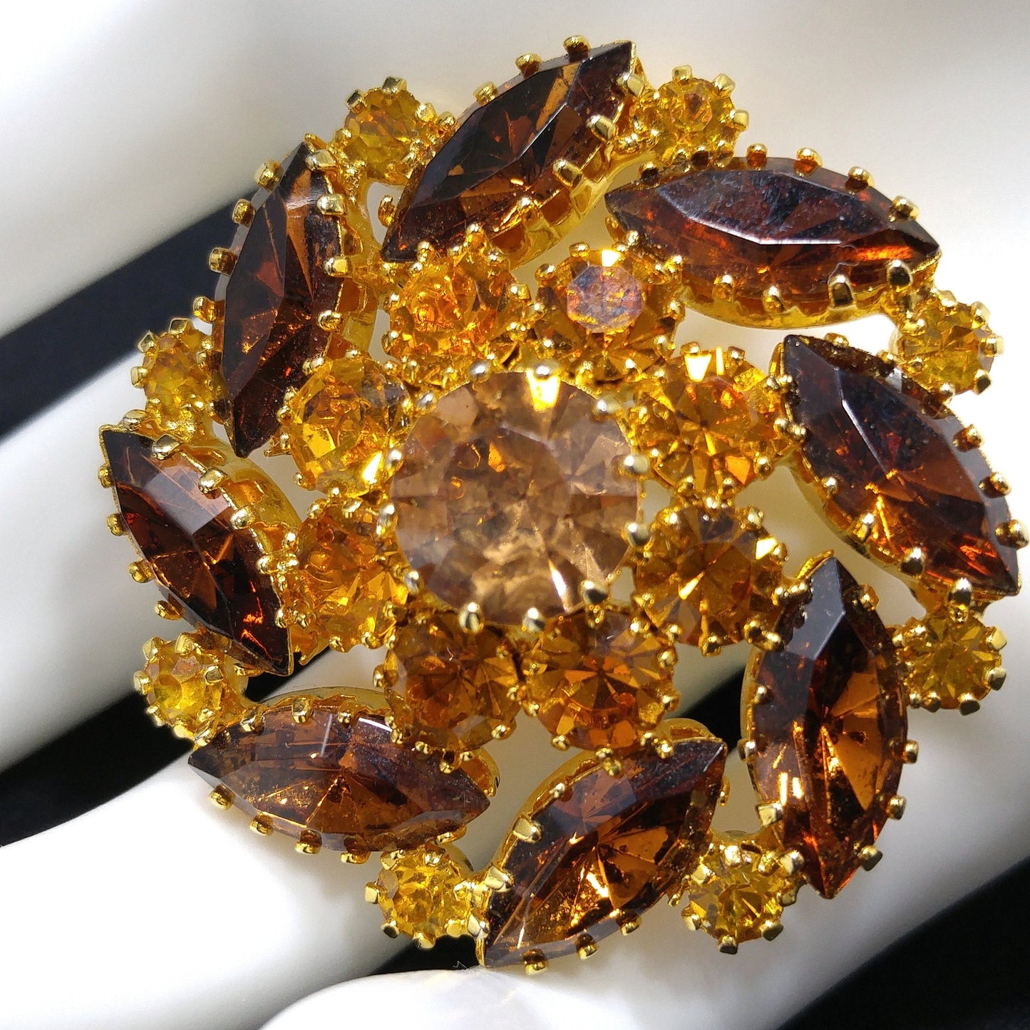 VIntage C'est Bien Topaz Rhinestone Brooch, Gold Plated, 1960s