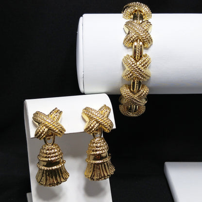 Vintage Ivana Tassel Earrings & Bracelet Set, Gold Plated, 1990s Vintage Jewelry