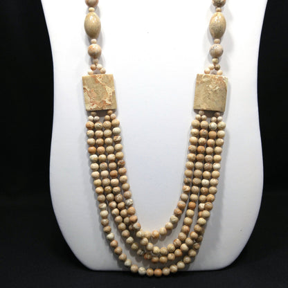 Gemstone Long Beaded Necklace, No Clasp, Four Strands in Front, 1970s Vintage Jewelry