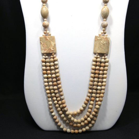 Gemstone Long Beaded Necklace, No Clasp, Four Strands in Front, 1970s Vintage Jewelry