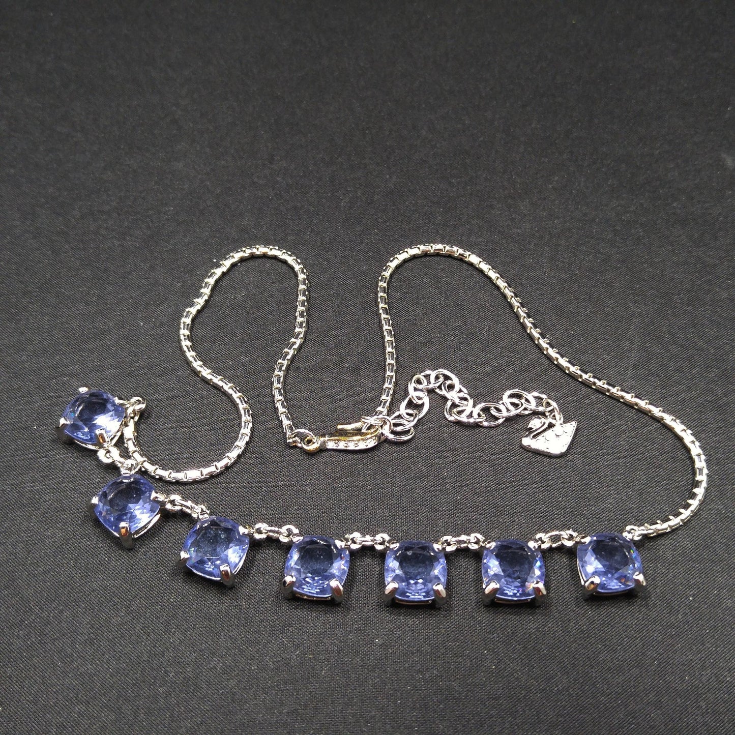 Swarovski Swan Logo Necklace, Blue Lavender Crystals, Art Deco Style Vintage