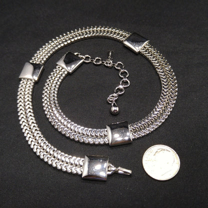 Monet Silver Wide Box Chain Necklace, Gold Plated, 1960s Vintage Jewelry