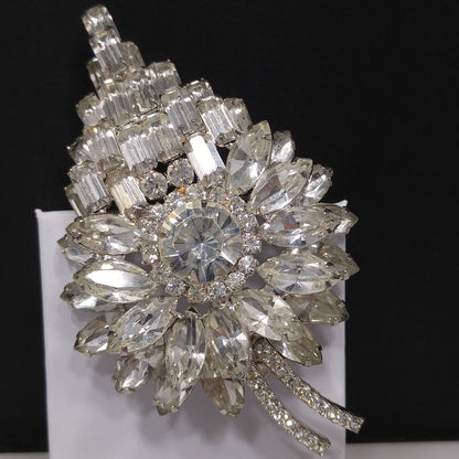 Juliana Heirloom Large Clear Rhinestone Brooch, D & E Jewelry, Rhodium Plated, Wedding