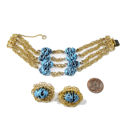 Vintage Hobe Art Beads & Chain Bracelet Earrings Set, 1950s Vintage Jewelry