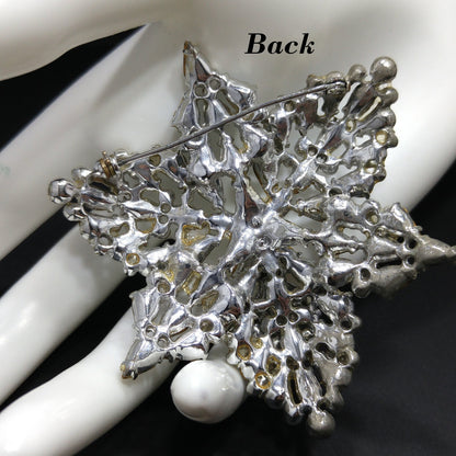 Mid Century Large Rhinestone Orchid Brooch, Light Blue Purple Rhinestones, 1960s Vintage Jewelry