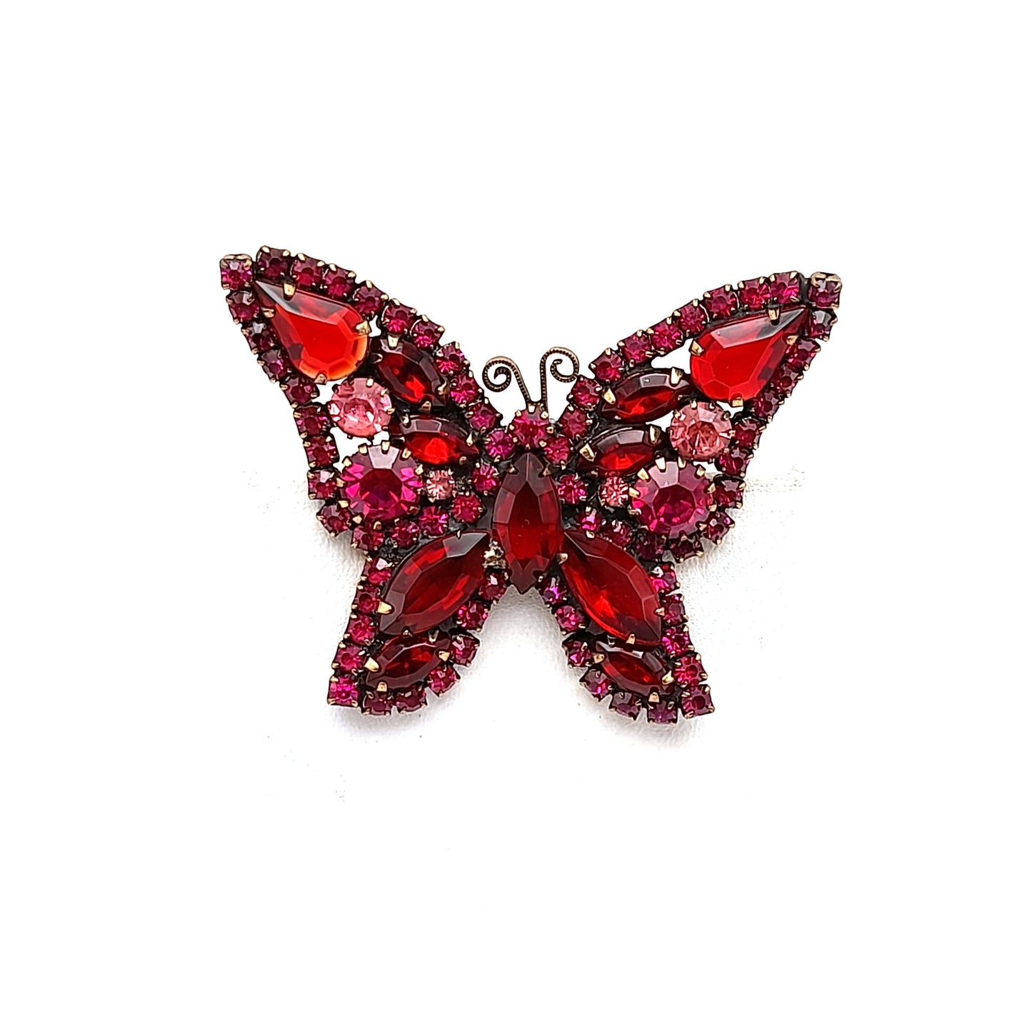 Vintage WEISS Red Pink Rhinestone Butterfly Brooch