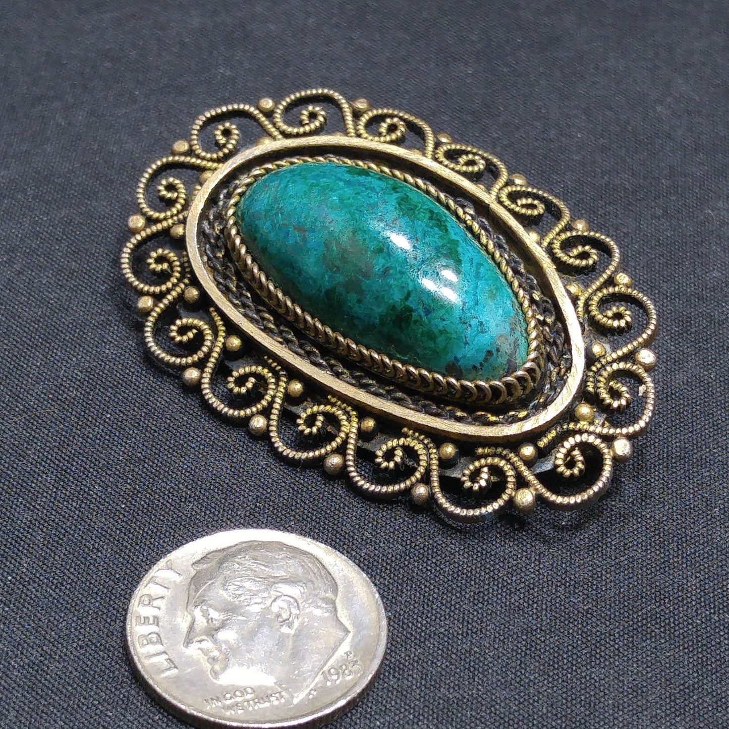 Vintage Silver Eilat Stone Brooch Pendant – Green Blue Gemstone from Israel
