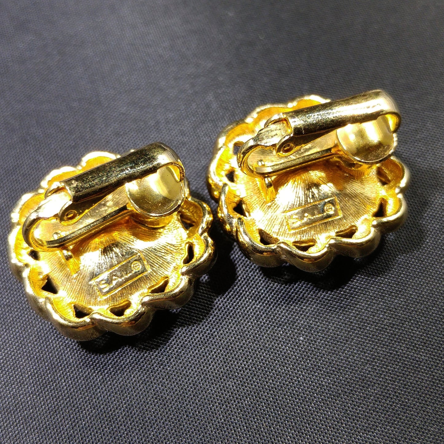 Swarovski Red Crystal Earrings, Gold Plated, Stamped SAL, 1970s Vintage Jewelry