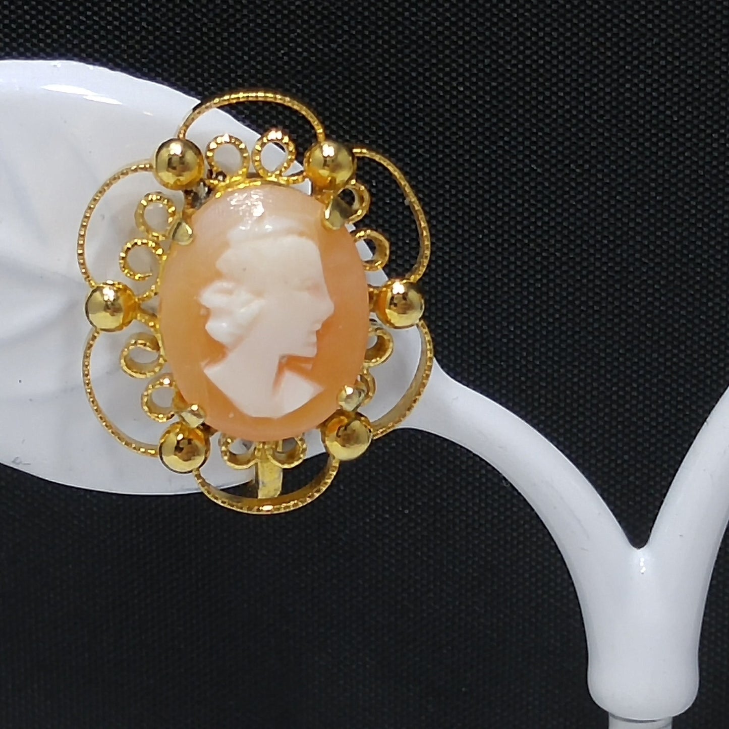 Sorrento Shell Cameo Clip Earrings, 12K Gold Filled, 1950s Vintage Jewelry