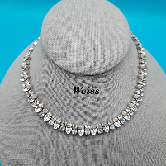 Vintage Weiss Choker Clear Rhinestone Necklace, Rhodium Plated, 1950s
