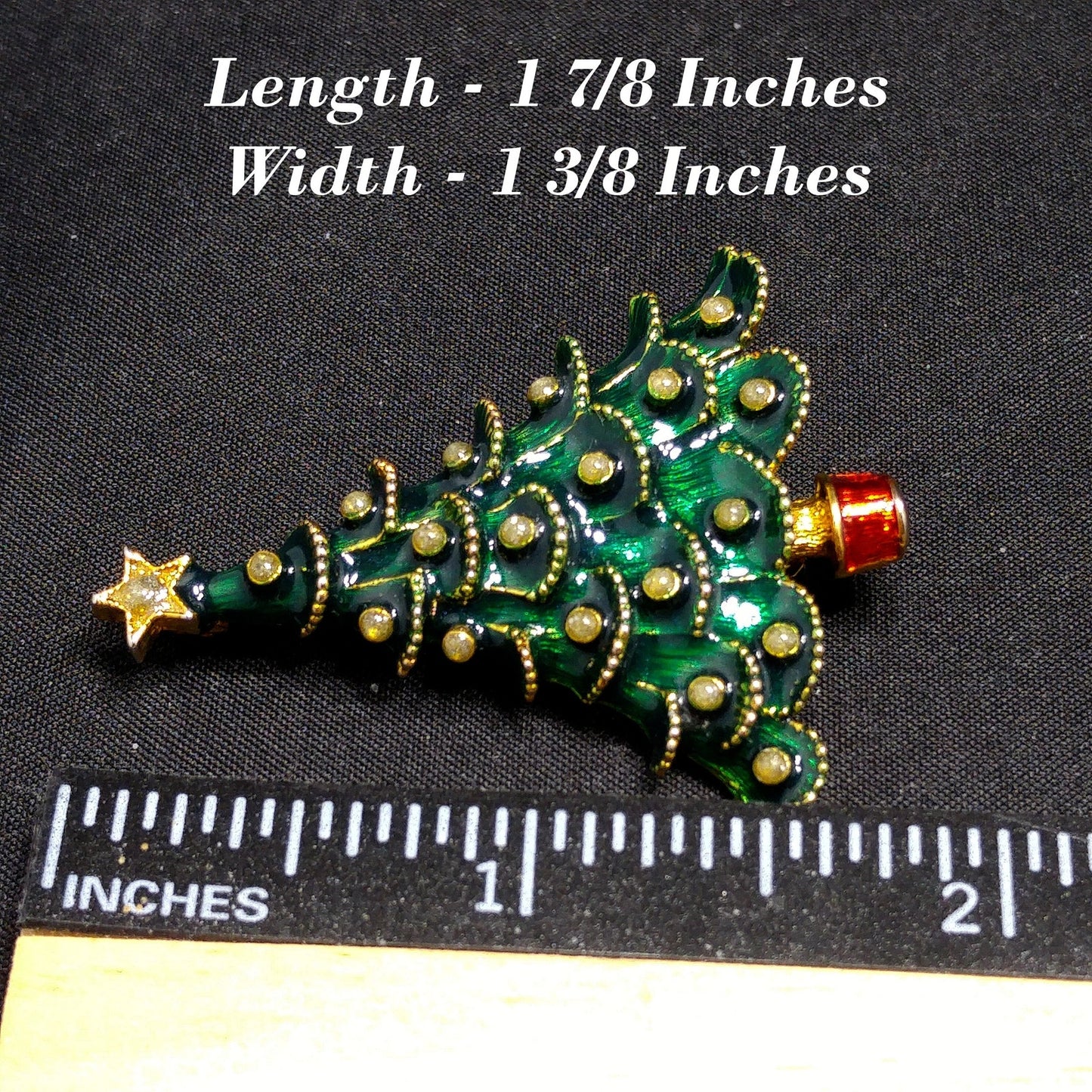 Eisenberg Ice Christmas Tree Brooch Green Enamel Red Trunk Vintage 1970s
