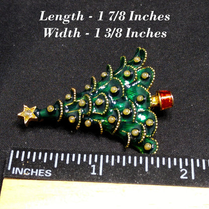 Eisenberg Ice Christmas Tree Brooch Green Enamel Red Trunk Vintage 1970s