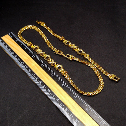Swarovski Necklace & Bracelet Set – 1980s 1990s Gold Plated XOXO Design with Clear Rhinestones, Signed Swan Logo