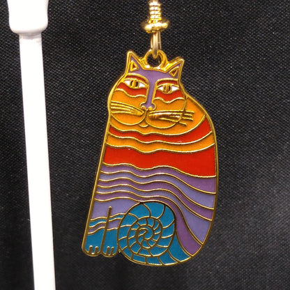 Laurel Burch "Rainbow Cats" Earrings, Multicolored Cloisonne Enamel, 1980s