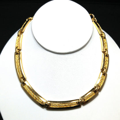 Vintage Christian Dior Choker Textured Links Necklace, Gold Plated, 1980s
