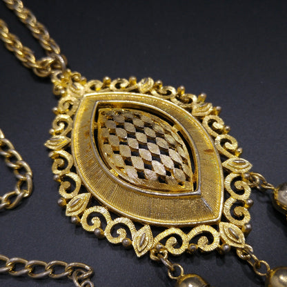 Lisner Long Pendant Necklace, Three Tassel Pendant, 1960s Vintage Jewelry