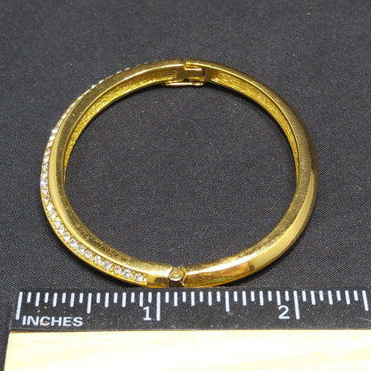 Vintage Christian Dior Clear Rhinestone Hinged Bracelet, Gold Plated