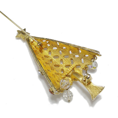 Vintage MYLU Christmas Tree Brooch – AB Rhinestones, Dangling Crystals, 1960s