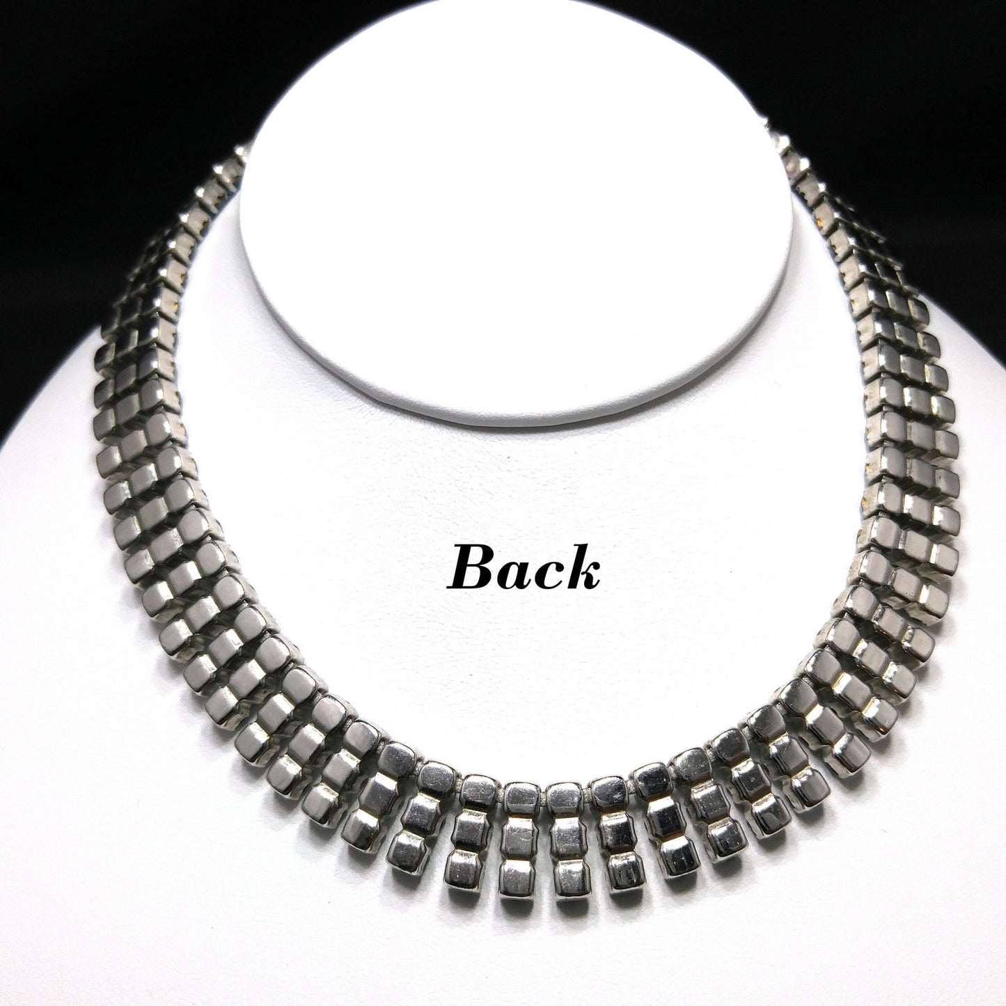 Kramer Blue Rhinestone Necklace, Rhodium Plated, 1960s Vintage Jewelry