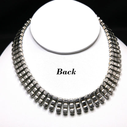 Kramer Blue Rhinestone Necklace, Rhodium Plated, 1960s Vintage Jewelry