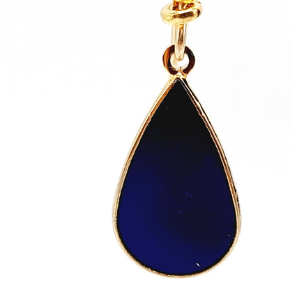 Vintage Laurel Burch "Tear" Blue Enamel Gold Plated Earrings - 1 3/8 Inches