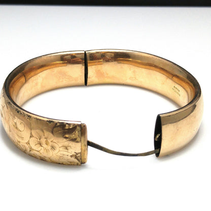 MH & Co. Gold Shell Victorian Hinged Bracelet, Early 1900s Antique Jewelry