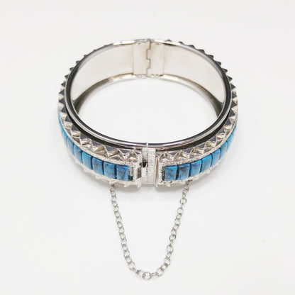 Whiting & Davis Faux Turquoise Hinged Bracelet, Silver Tone, 1970s Vintage Jewelry