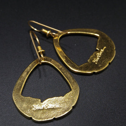 Vintage Laurel Burch Palm Leaf Dangle Earrings, Gold Plate