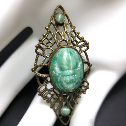 Czech Marbled Glass Scarab Brooch, Egyptian Revival, 1930s Vintage Jewelry