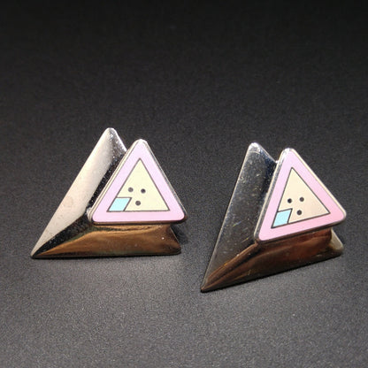 Vintage Laurel Burch "Anne" Triangle Post Earrings, Rhodium Plated, 1980s