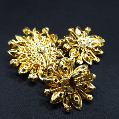 Judy Lee Topaz Rhinestone Brooch & Earrings Set, Gold Plated, Aurora Borealis, 1960s