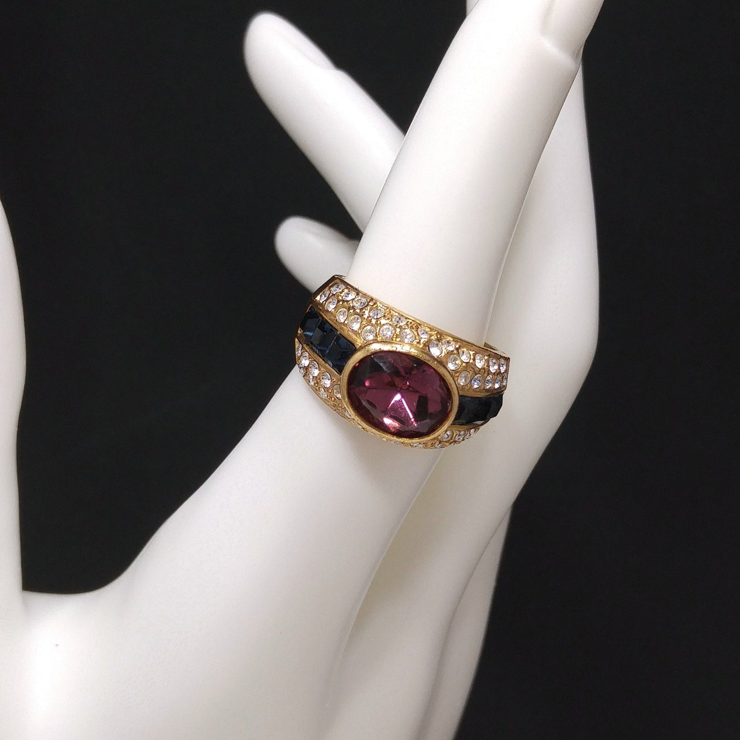 Vintage Nolan Miller Purple Gold Plated Ring, US Size 6 3/4, 1990s