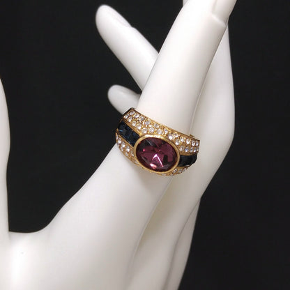 Vintage Nolan Miller Purple Gold Plated Ring, US Size 6 3/4, 1990s