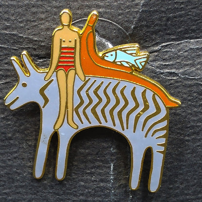 Laurel Burch "Fantasy Friends" Brooch, Cloisonne Enamel, 1980s Vintage Jewelry
