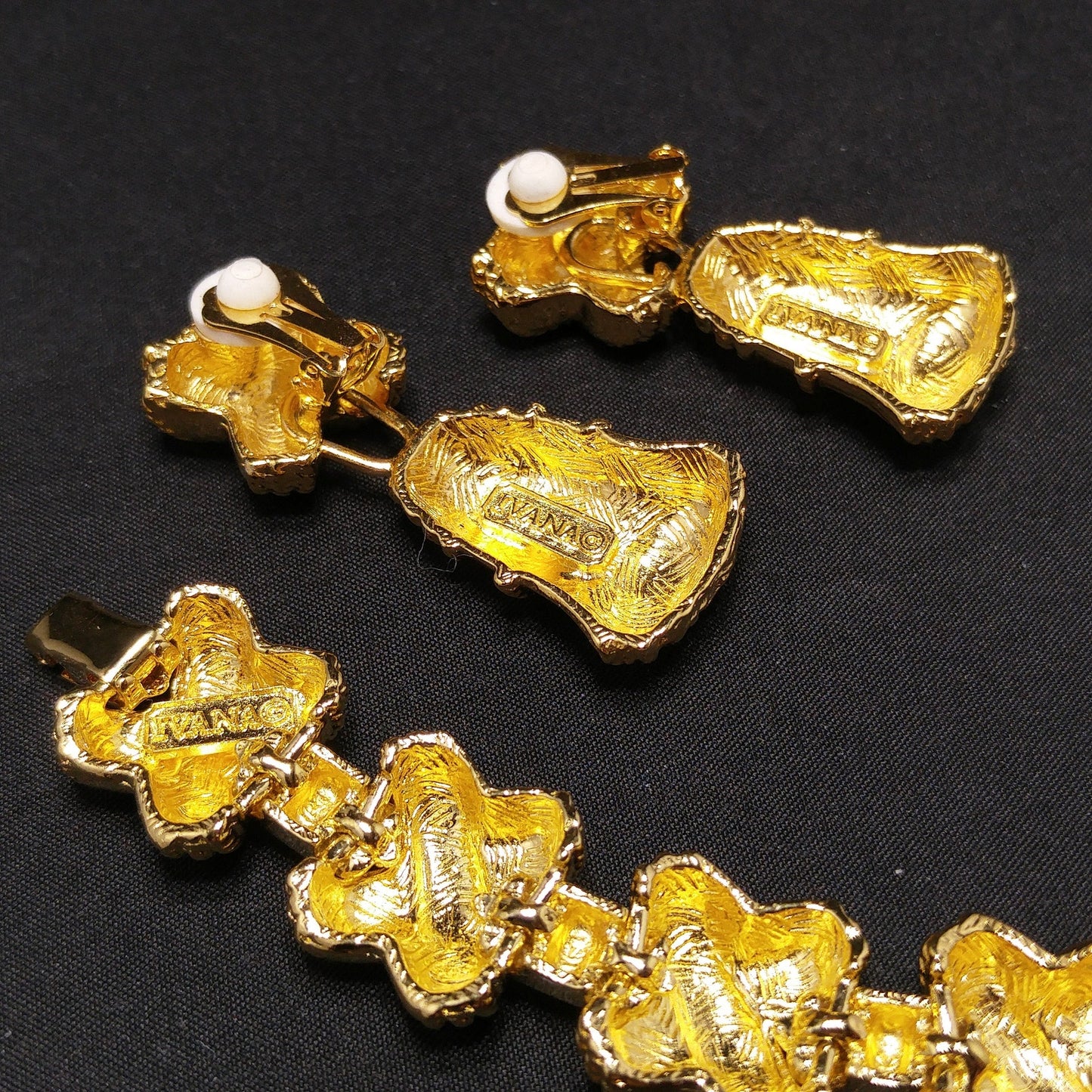 Vintage Ivana Tassel Earrings & Bracelet Set, Gold Plated, 1990s Vintage Jewelry