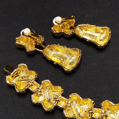 Vintage Ivana Tassel Earrings & Bracelet Set, Gold Plated, 1990s Vintage Jewelry