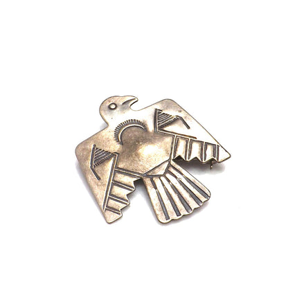 Thunderbird IH Coin Silver Brooch, Indian Handcrafts Shop Trademark, Vintage Jewelry Pin