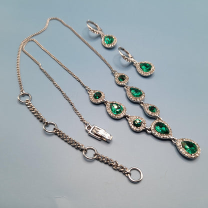 Givenchy Necklace & Earrings Set – Silver Tone Emerald Green Crystal Jewelry