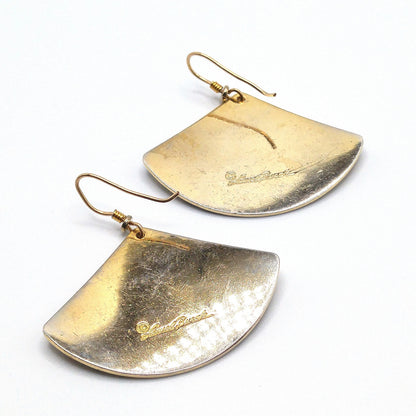 Vintage Laurel Burch Madrid Fan Earrings, Gold Plated, Teal Purple Black Enamel