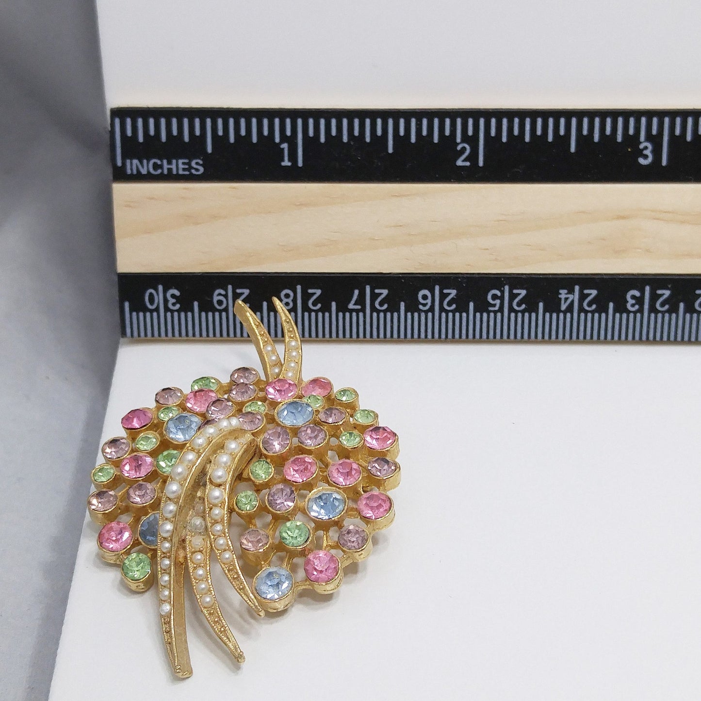 Vintage Arthur Pepper's "Art" Pastel Brooch, Gold Plated, 1950s Vintage Jewelry