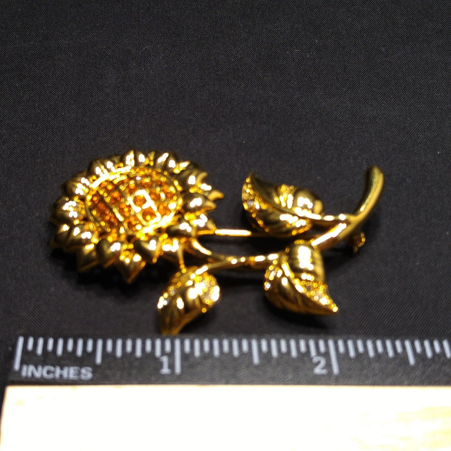 Savvy by Swarovski Sunflower Brooch, Gold Plated Crystal Flower Pin, 1990s Vintage Jewelry