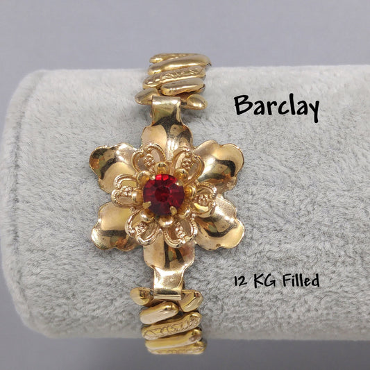 Barclay Gold Filled Flower Expansion Bracelet, Red Crystal Gold Flower