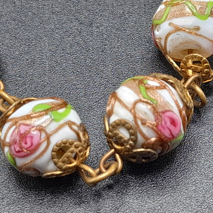 Vintage Italian Wedding Cake Bead Necklace Earrings Set, Venetian Lamp-work, 1940s Jewelry