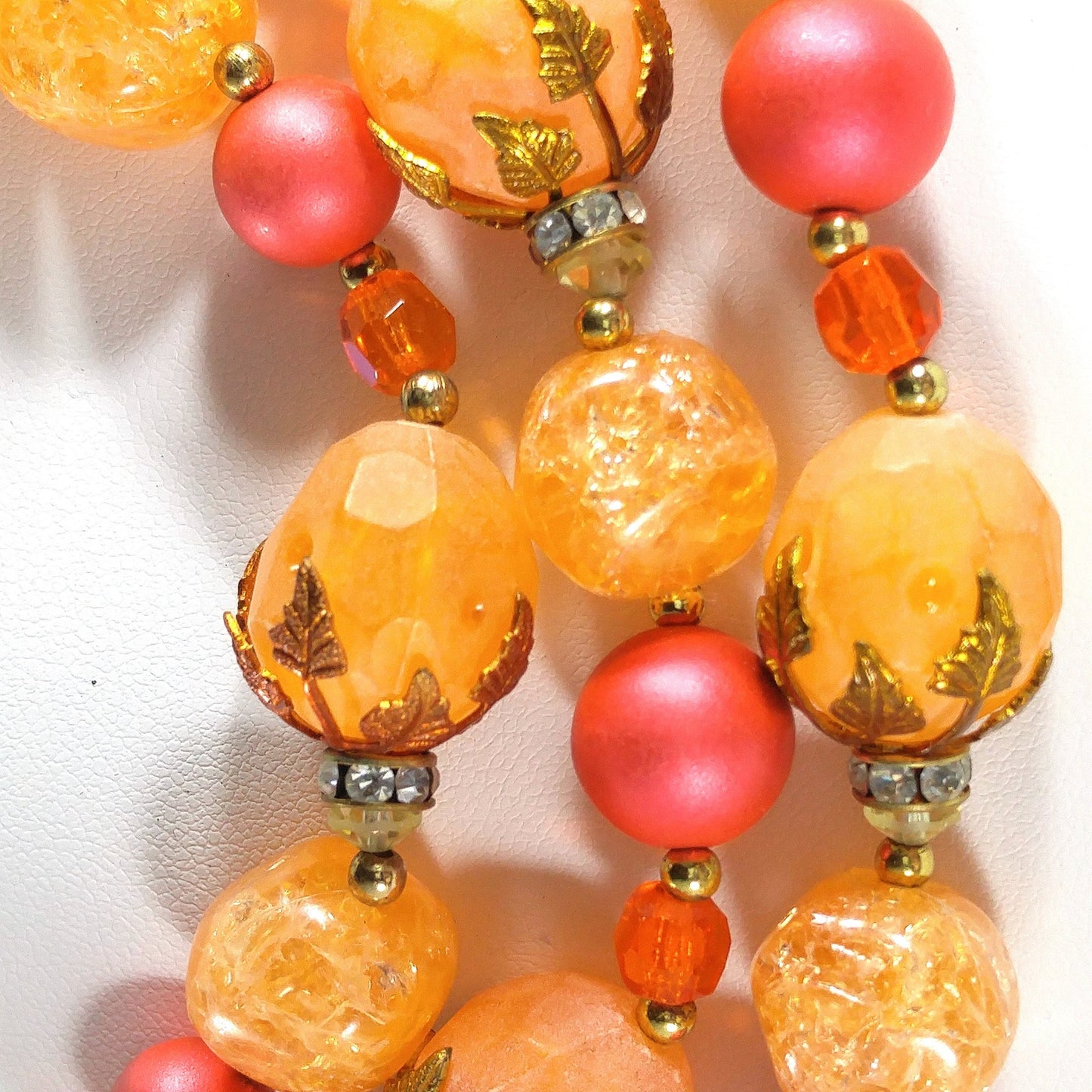 Deauville Lucite Beaded Necklace, 1950s Orange Red 3 Strand Vintage