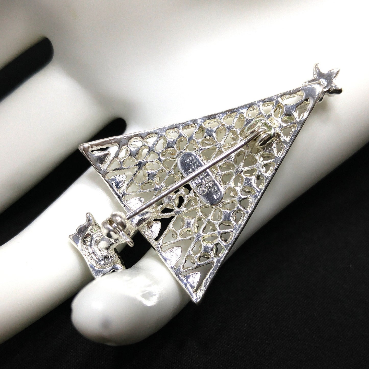 Eisenberg Ice Christmas Tree Brooch, Silver Tone, Clear Rhinestones
