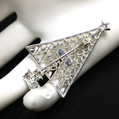 Eisenberg Ice Christmas Tree Brooch, Silver Tone, Clear Rhinestones