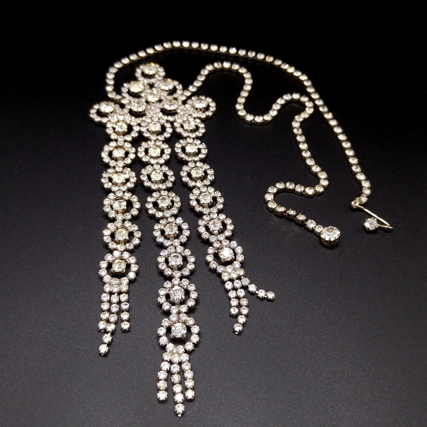 Mid-century Bridal Rhinestone Necklace, Clear Rhinestones, Rhodium Plated, 1950s Vintage Jewelry