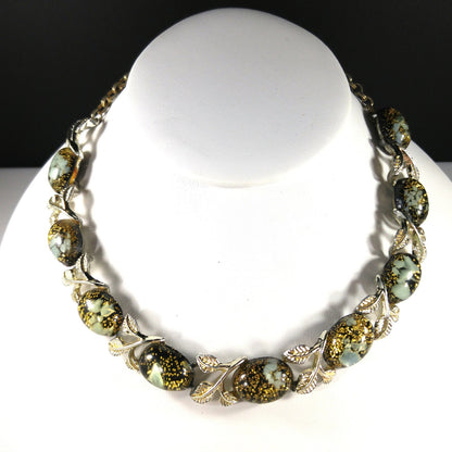 Lucite Glitter Cabochon Choker Necklace, Mid-century, 1950s Vintage Jewelry