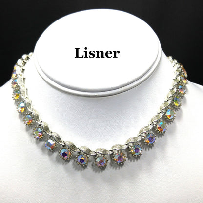 Lisner Aurora Borealis Rhinestone Necklace, 1960s Vintage Jewelry