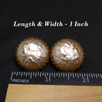 Miriam Haskell Faux Baroque Pearl Button Style Clip Earrings, 1950s Vintage Jewelry